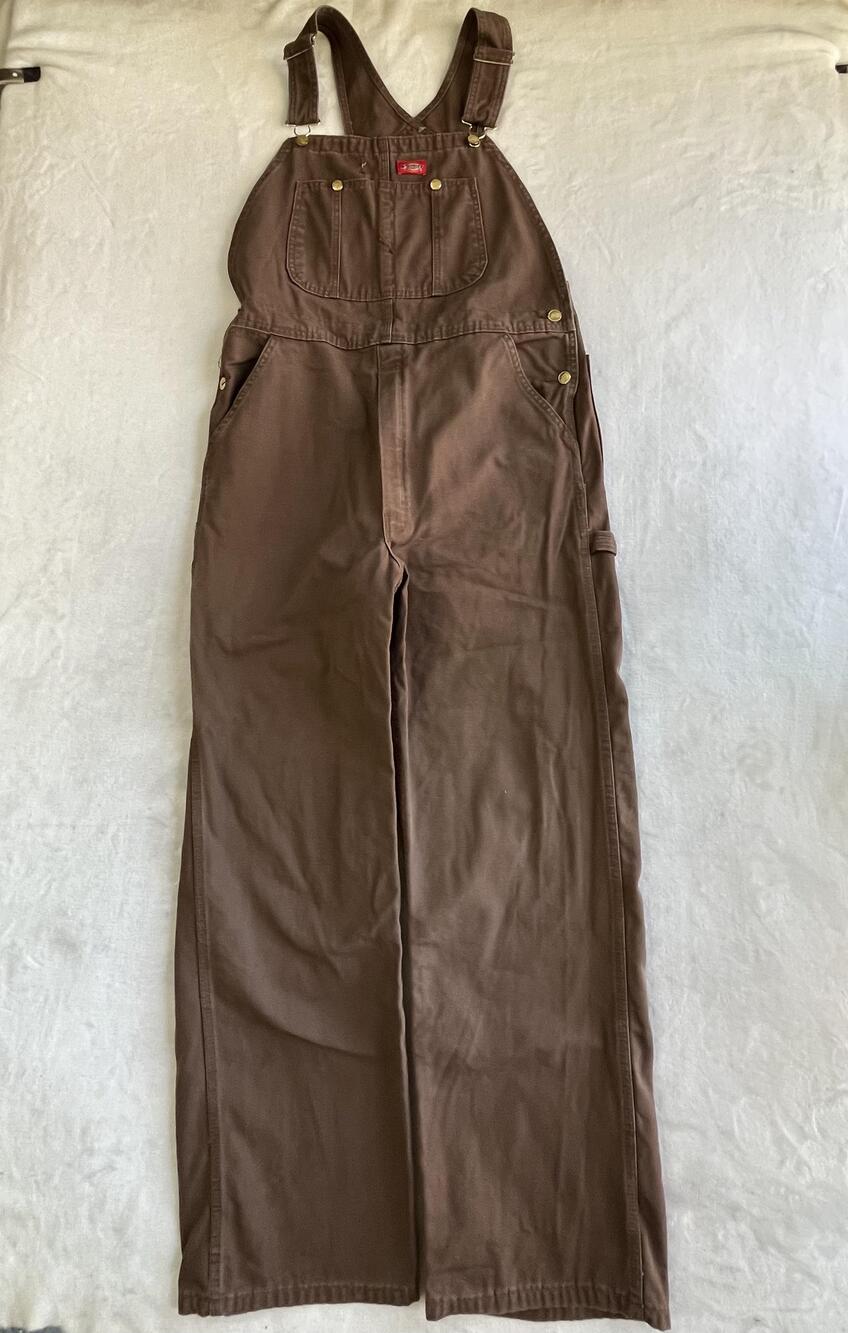 Dickies Bib Overalls Mens 32x30 Brown Canvas Relaxed Fit Workwear Pockets